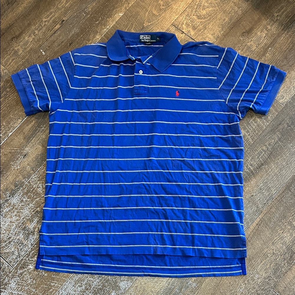 Polo by Ralph Lauren Royal Blue Striped Polo Shirt 100% Cotton Size XL Pony‎